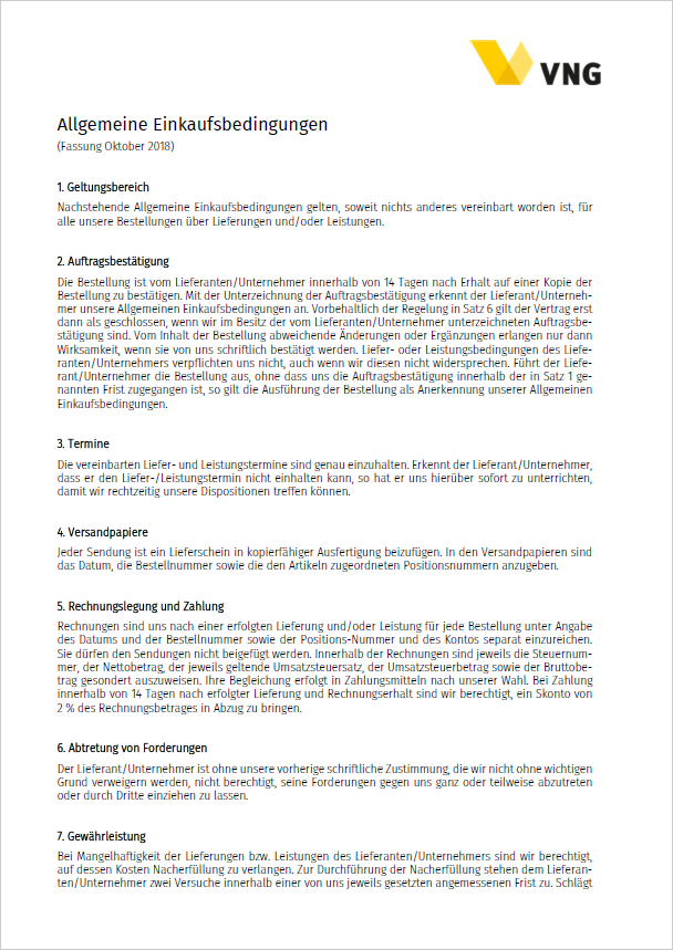Allgemeine Einkaufsbedingungen VNG AG Allgemeine Einkaufsbedingungen VNG AG